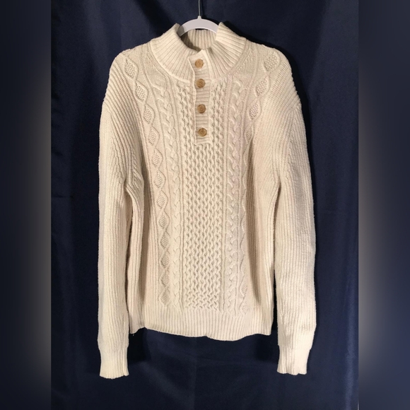 Men's Cream Cable Knit Sweater - Picture 1 of 5